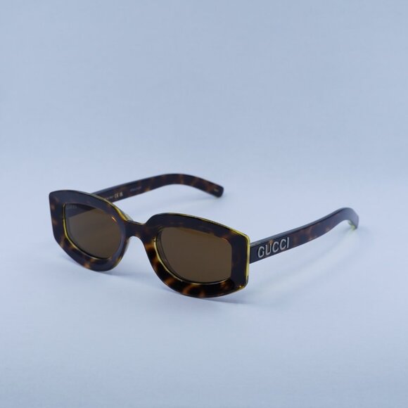 Gucci GG1719S 002 Sunglasses Light Havana with Yellow Geometric Frame - Picture 1 of 11